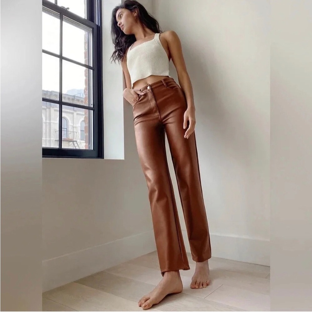 Aritzia Wilfred Melina Brown Faux Leather Trousers